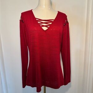 Rock & Republic Elegant Red Women's Top with Crisscross Detail